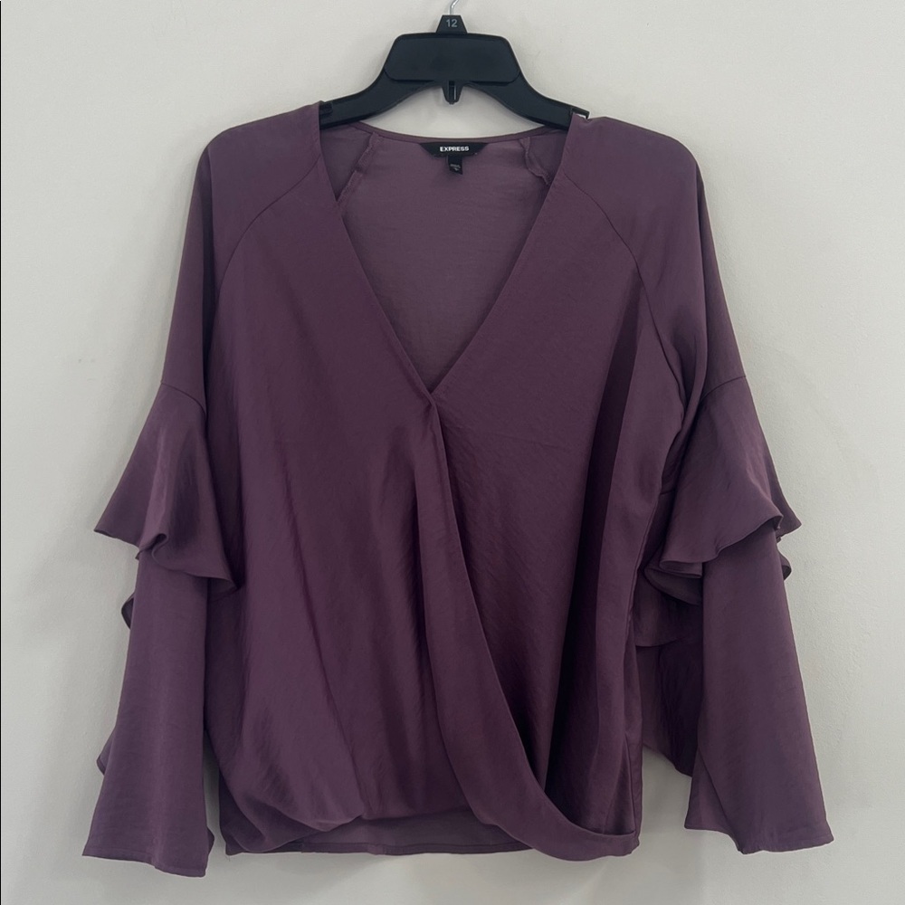 Express Plum Ruffle Sleeve Blouse